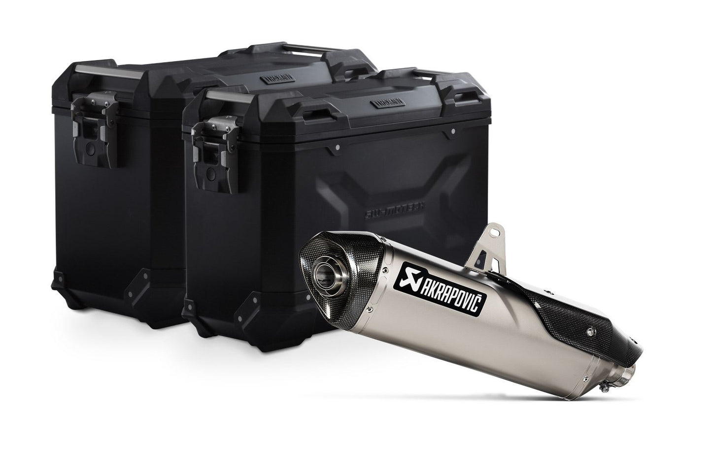 TRAX ADV aluminum case system + Akrapovic Black. 45/37 l. Triumph Tiger 900 (19-23).