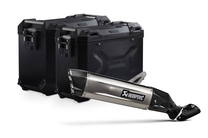 TRAX ADV aluminum case system + Akrapovic Black. 45/37 l. Kawasaki KLE500/KLE500 SE (26-).