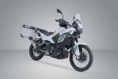 TRAX ADV aluminum case system + Akrapovic Silver. 45/37 l. Kawasaki KLE500/KLE500 SE (26-).