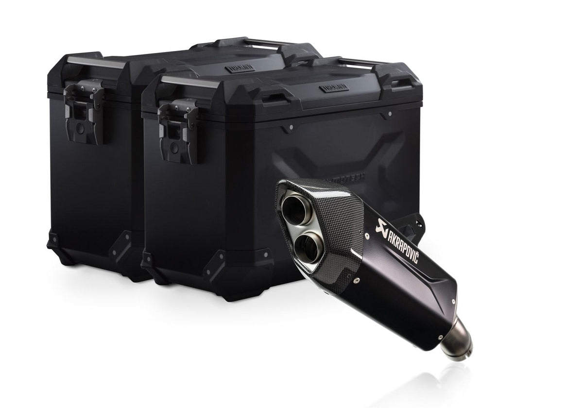 TRAX ADV aluminium case system + Akrapovic Black. 45/45 l. BMW R 1300 GS Adv. (24-).