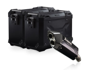 TRAX ADV aluminium case system + Akrapovic Black. 45/45 l. BMW R 1300 GS Adv. (24-).