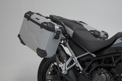 TRAX ADV aluminum case system + Akrapovic Silver. 45/37 l. Triumph Tiger 900 (19-23).