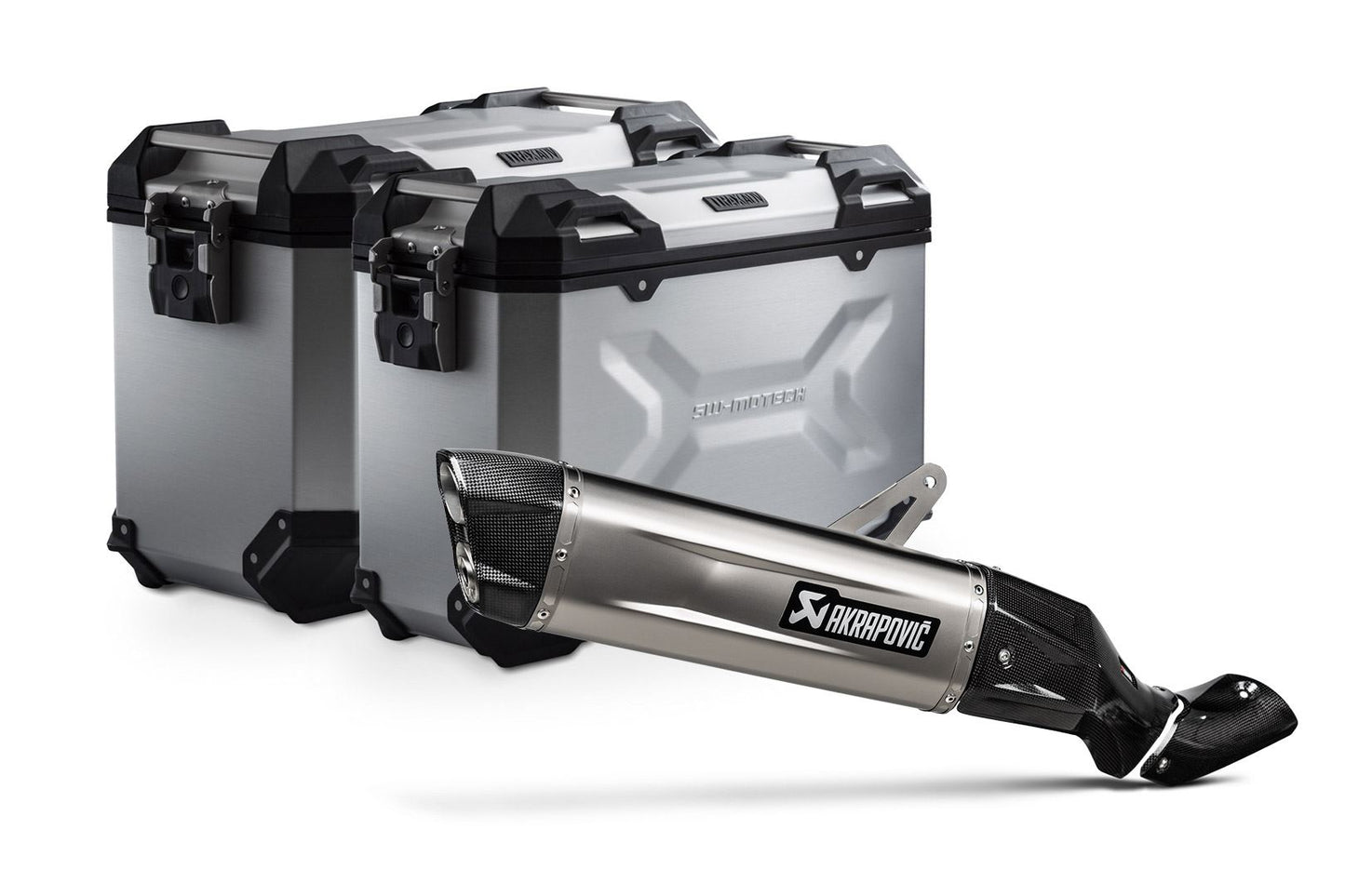 TRAX ADV aluminum case system + Akrapovic Silver. 45/37 l. Kawasaki KLE500/KLE500 SE (26-).