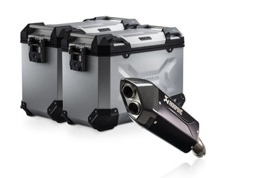 TRAX ADV aluminium case system + Akrapovic Silver. 45/45 l. BMW R 1300 GS Adv. (24-).